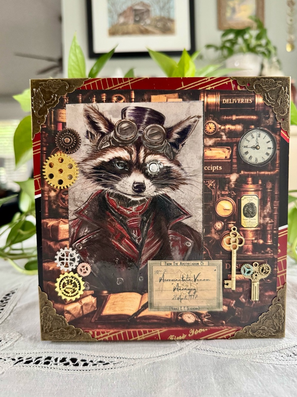 Hand crafted Steampunk Mixed Media Cigar Box 7.5” x 7” x 4.5” The Apothecary”
